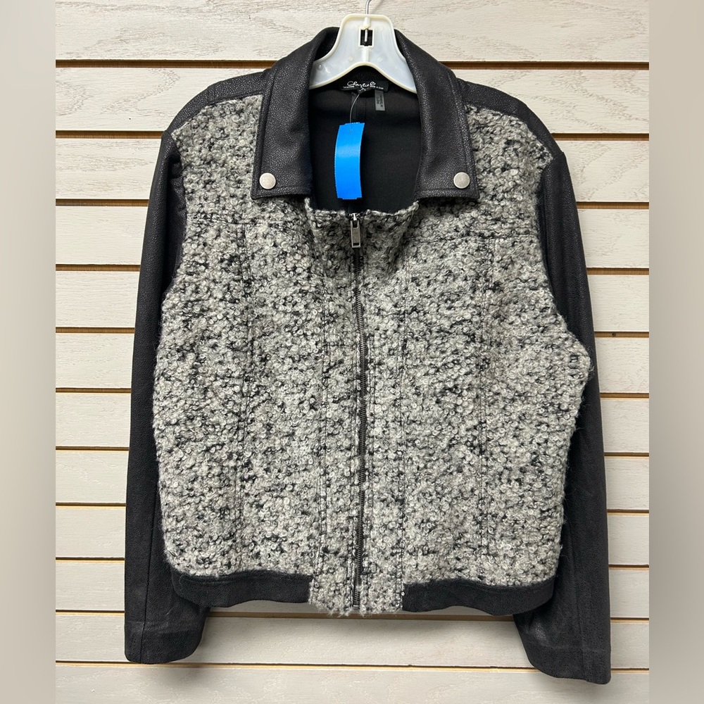 CHARLIE B Textured Black and Gray Bomber Jacket